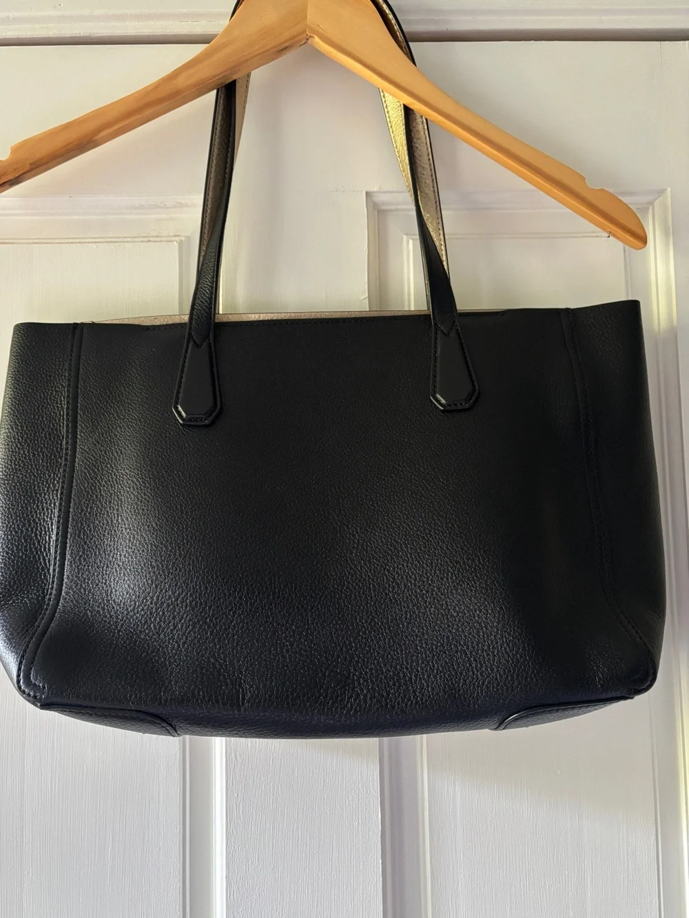 Tory Burch New Black Pebbled Leather Tote with detachable matching zipper wallet